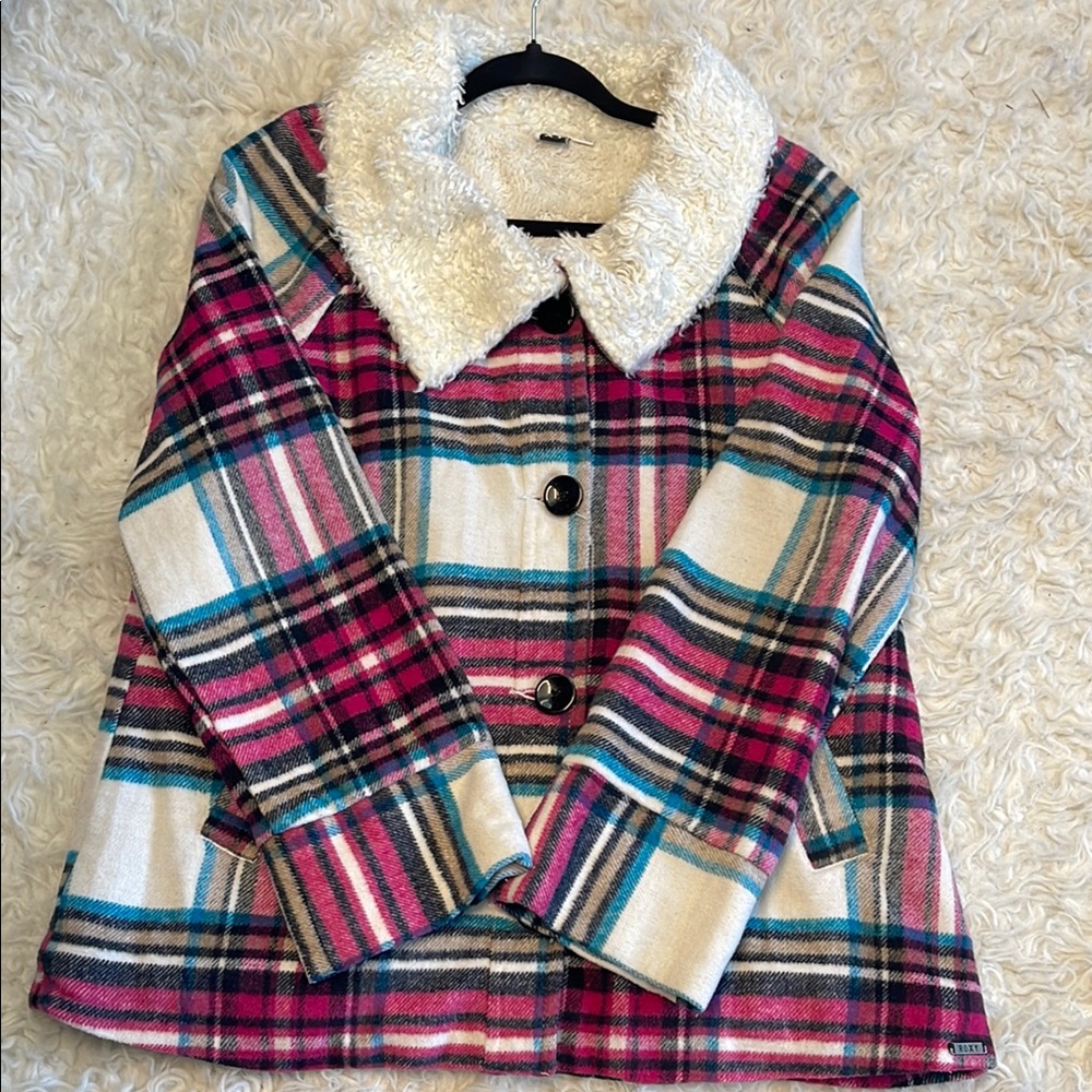Roxy Plaid Coat with Faux Fur Collar